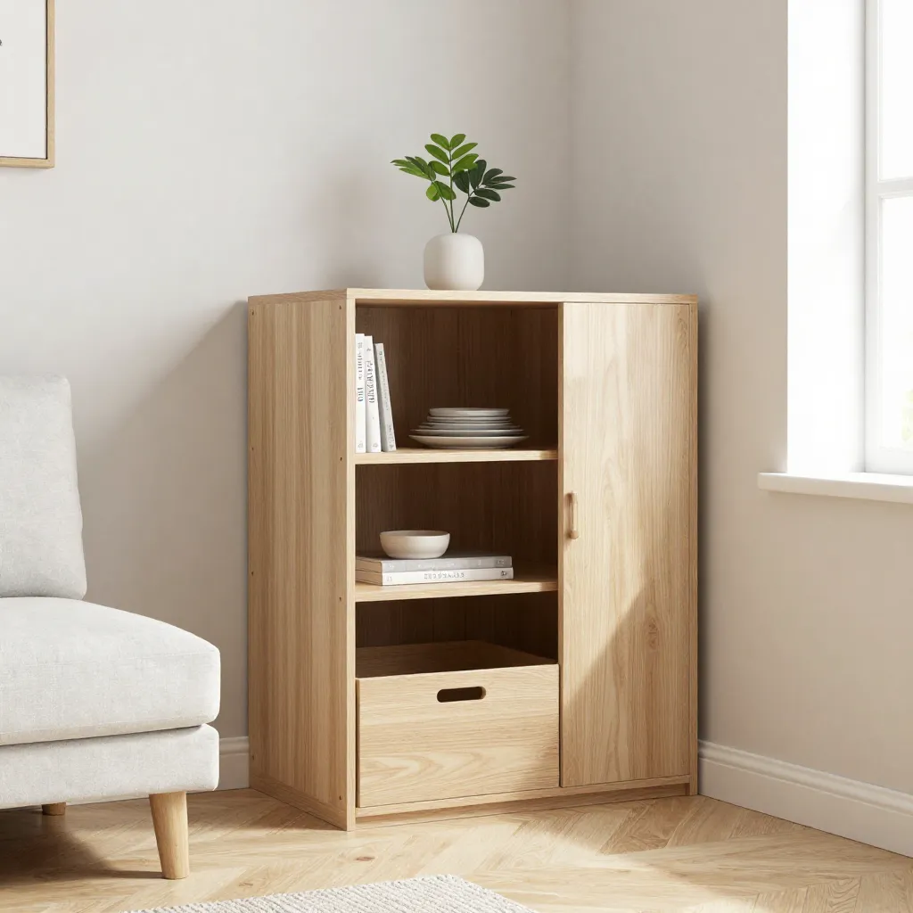 Corner storage installation in modern apartment