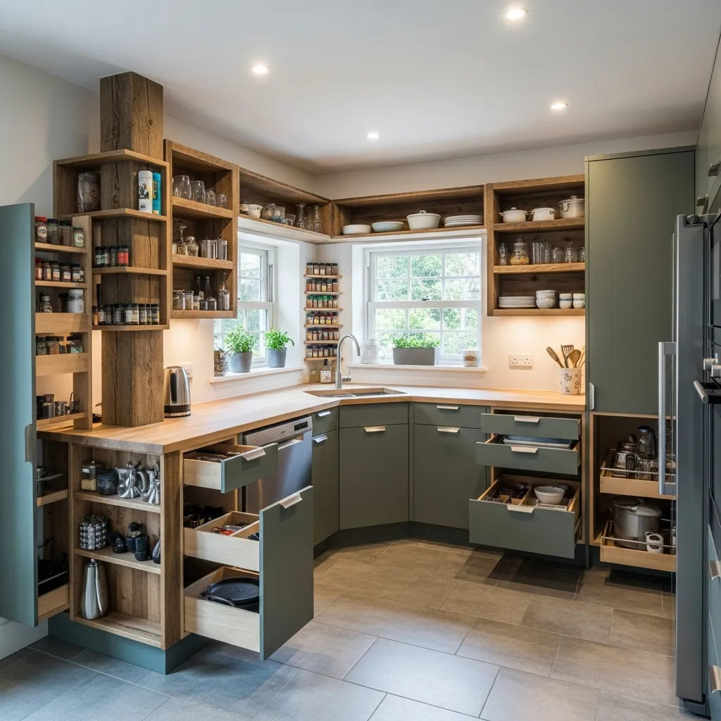 Custom kitchen storage for unusual layout